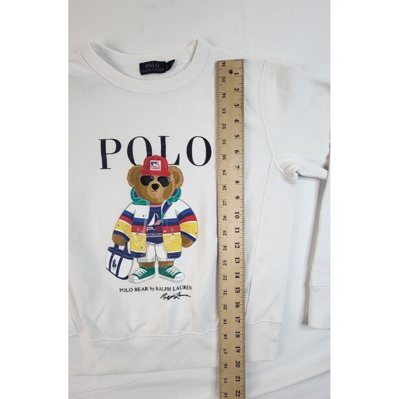 Polo Ralph Lauren Sailing Team Bear Pull Over Sweatshirt Womens S/P White - Picture 7 of 8
